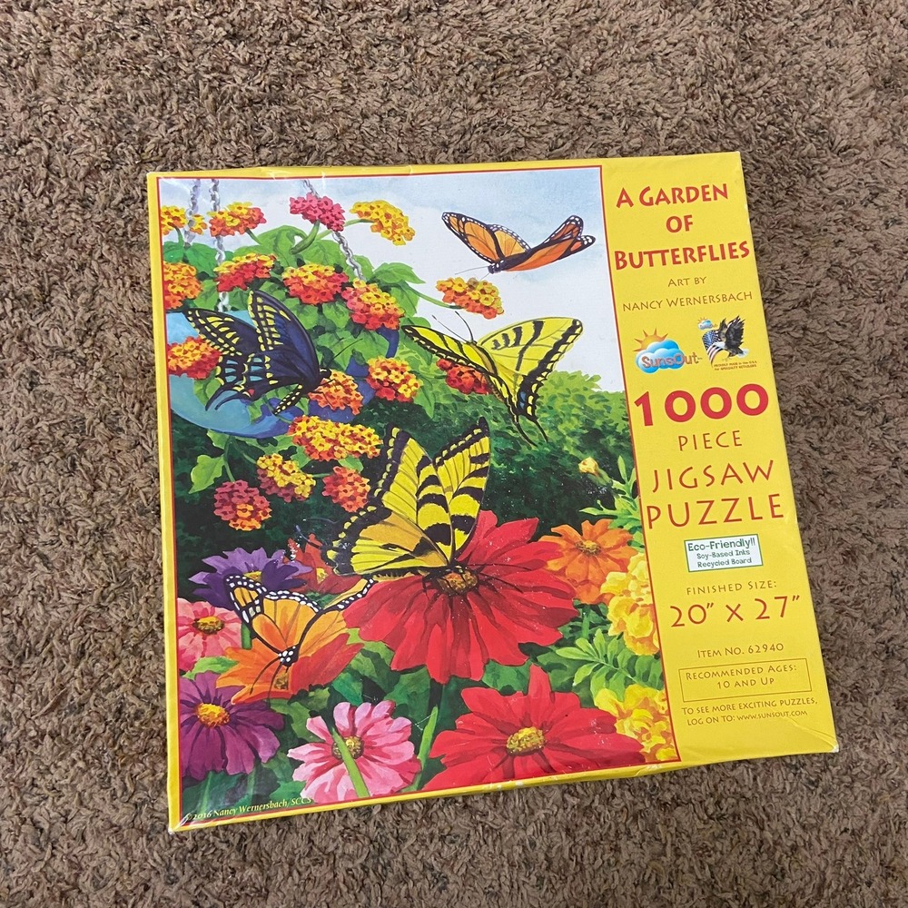 SunsOut A Garden of Butterflies 1000 Piece Jigsaw Puzzle Never Opened Box Dented